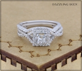 1.43 Carat (ctw) 14k White Gold Princess & Round Diamond Twist Ladies Bridal Halo Set Engagement Ring Set